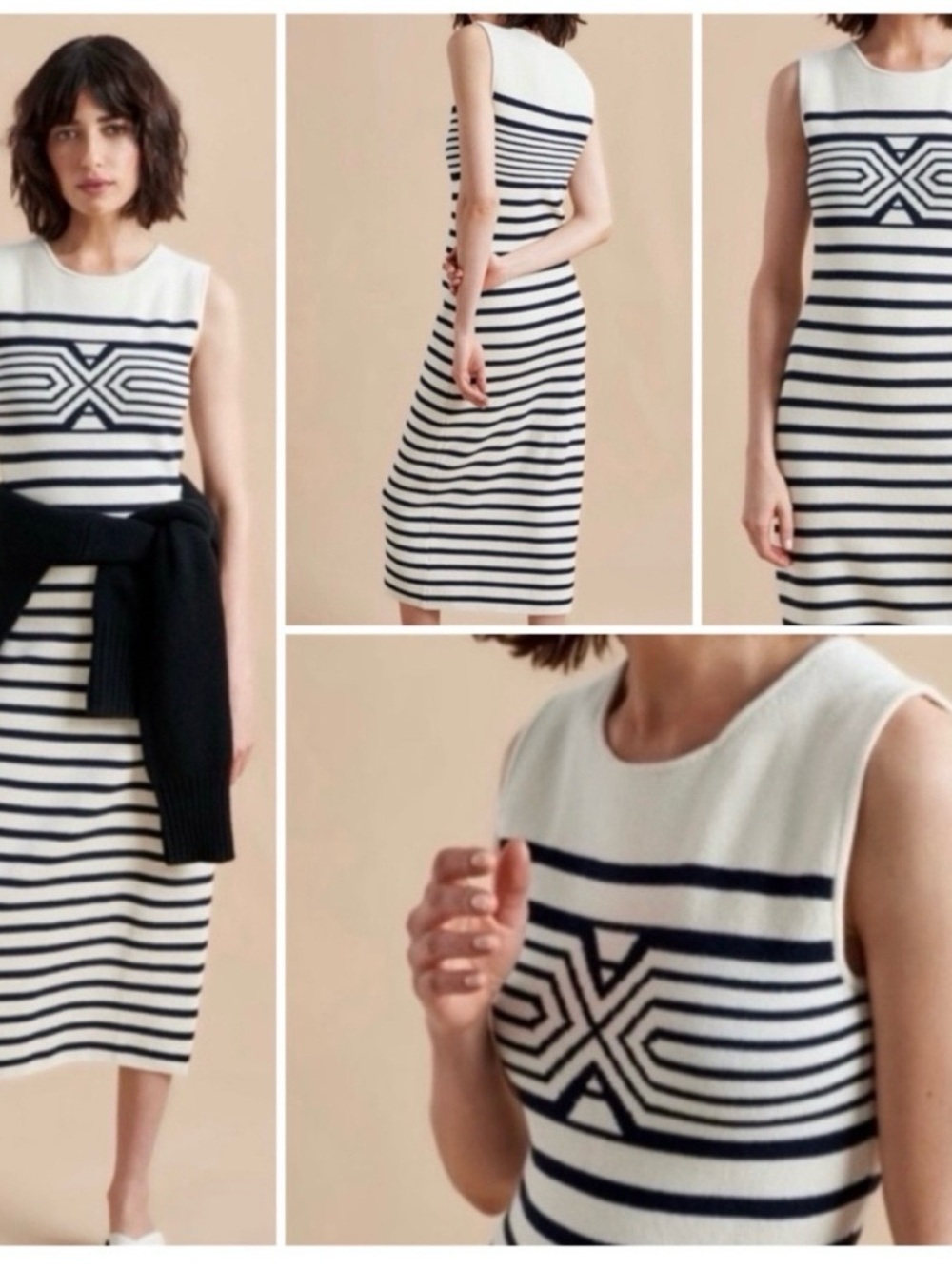 LIKE NEW La Ligne Sleeveless Striped Knit Midi Dress in Navy/Cream - S
